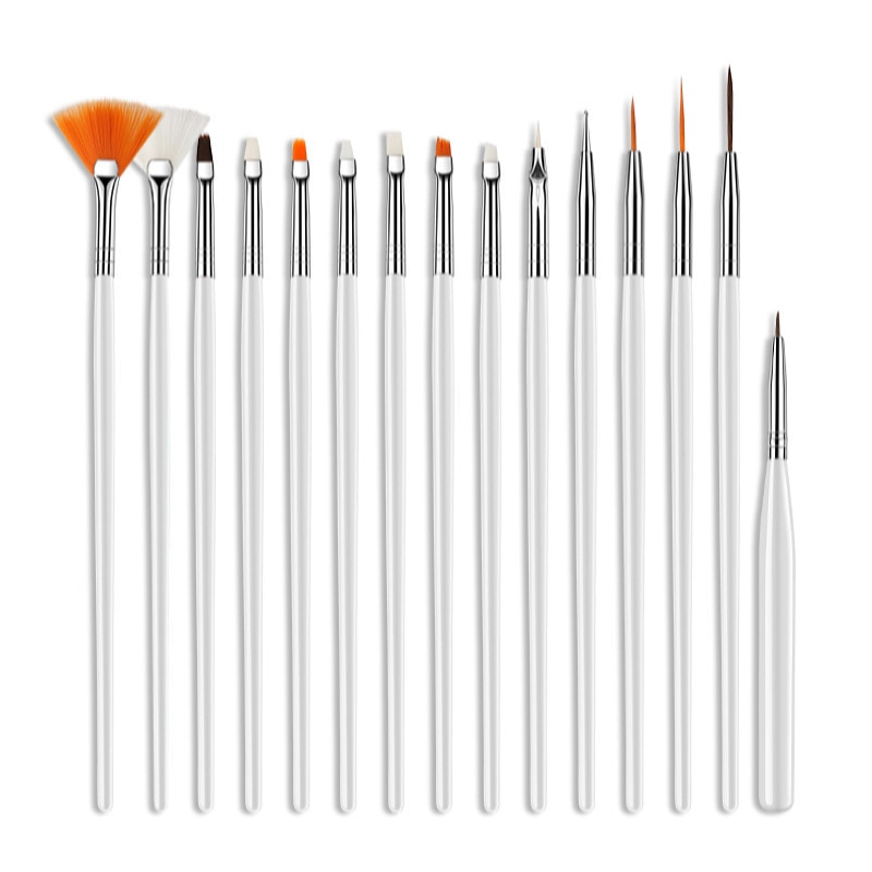 15 stk/sæt nail art børstesæt uv gel liner pen pensel prikkepen neglelak gradient maling tegnepen nail art værktøjssæt: 01