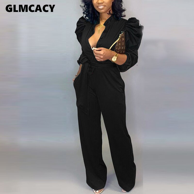 Kvinner pusermer v-hals solid jumpsuit kontor dame arbeidsklær overall lange vanlige bukser jumpsuits
