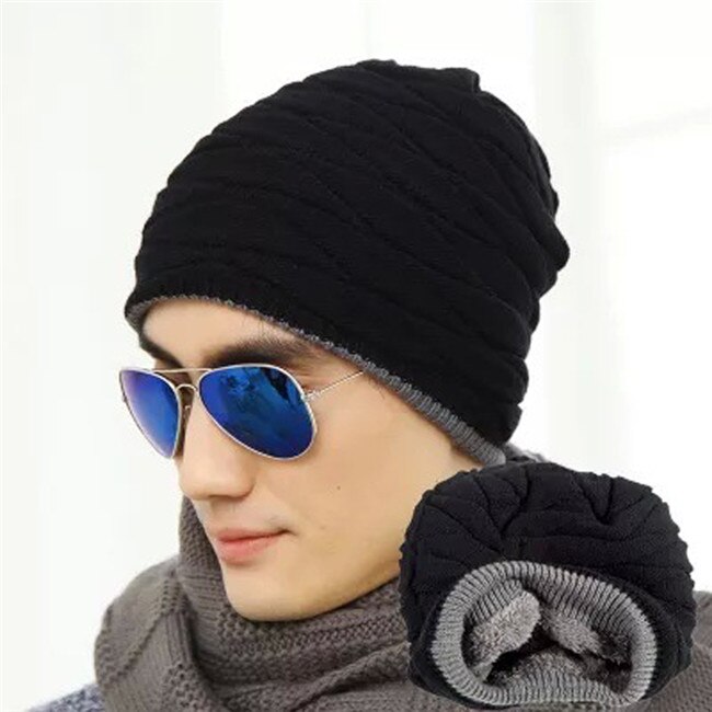 Unisex kampeermuts winter mutsen muts dames kous muts mutsen gestreepte gebreide wandelmuts heren warme klimmuts skullies hoed: Zwart