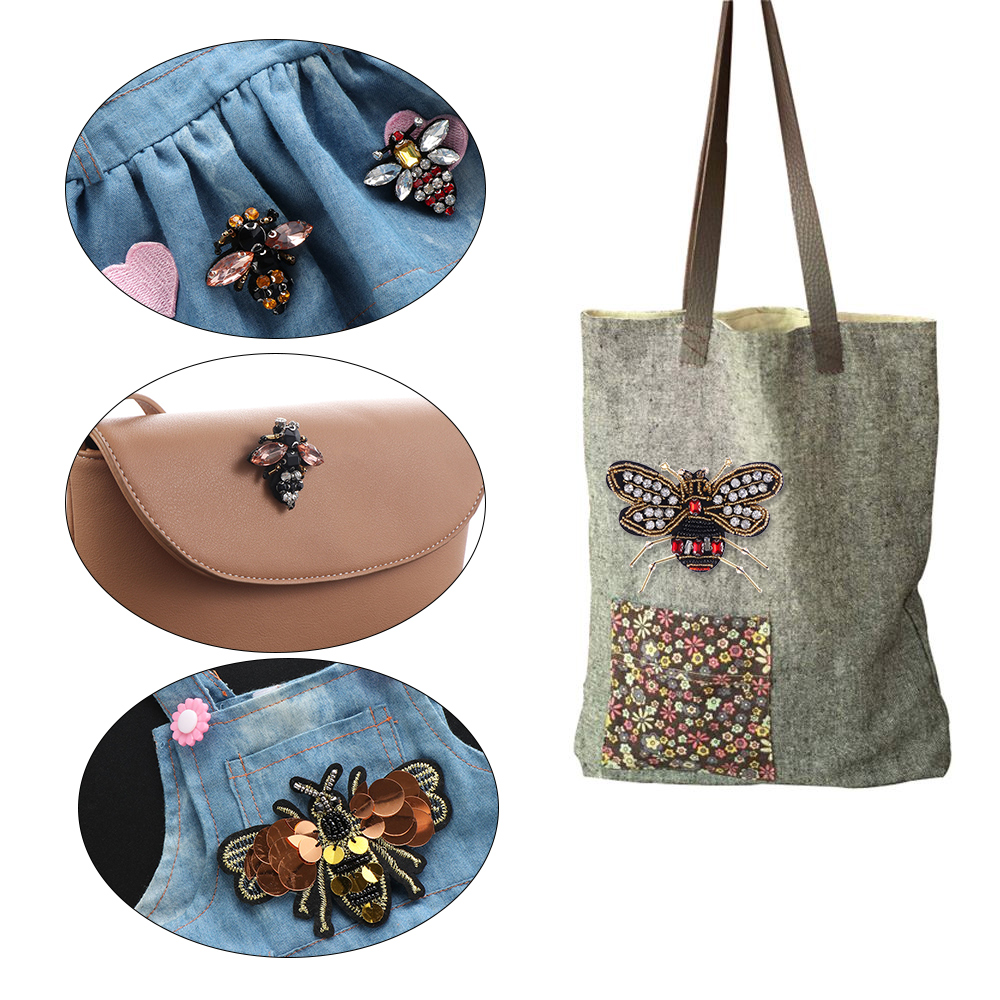 3D Handmade Rhinestone Bee Beaded Patches Sew On Sequin Patch For Clothing Beading Applique Cute Patch