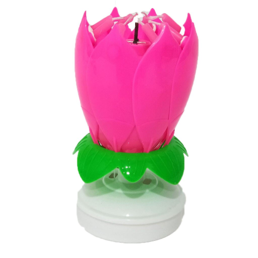30 ^ 18*11.5Cm Verjaardag Bruiloft Kaars Plastic Dubbele Laag Roterende Blossom Lotus Flower Muziek Verjaardagstaart Kaarsen verjaardag Pa: Roze
