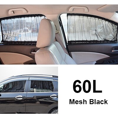 60 cm Aluminium Rail Auto Side Window Visor Zonnescherm Gordijn Auto Window Zonneklep Met Elastische Koord-Zwart/ beige/Grijs: Mesh black 60L
