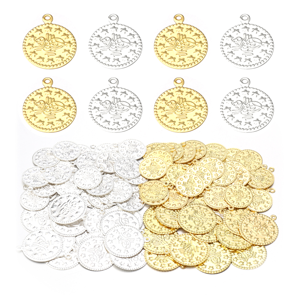 50/100 pçs 15/20mm turquia vintage folha de ferro pingente redondo para fazer jóias diy encantos colar brincos acessórios