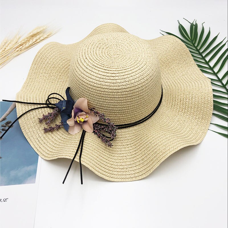 Floppy Opvouwbare Dames Vrouwen Stro Strand Zon Zomer Hoed Beige One Size Breed Reizen Zonnehoed Vrouwen Strand caps Strik