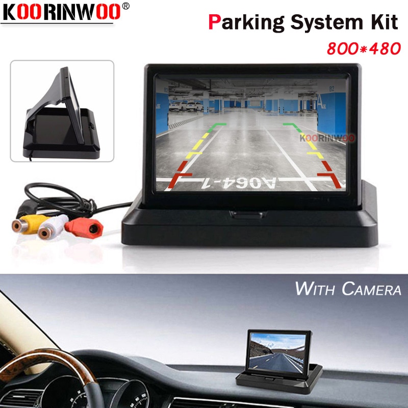 Koorinwoo bil-styling trådløs 4.3 hd sammenklappelig bil bagfra monitor bakvendt display med backup bagfra kamera til køretøj