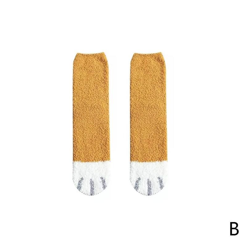 1 par koral fleece sokker fodspor kattepote mønster søvn varm vinter sokker fløjl tegneserie plus batch tykke sokker  e1 o 8: B