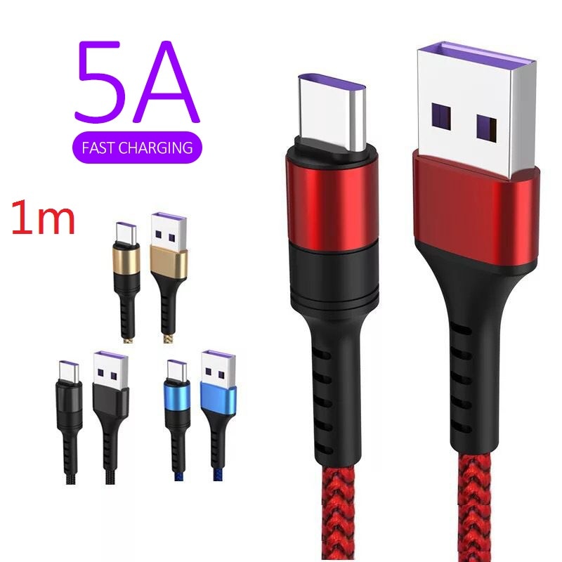 5A Type C Usb C Lader Kabel Voor Huawei Samsung Xiaomi 1 M Quick Lading Snel Opladen Wire Cord Mobiele telefoon USB-C Charger
