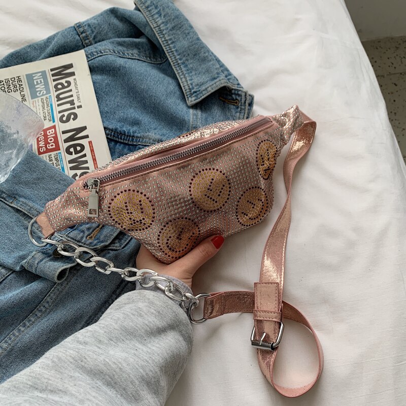 Originele Populaire Heldere Diamant Tas Vrouwen Zomer Mode Crossbody Borst Bag -Selling Taille Tas Schouder tassen: Roze