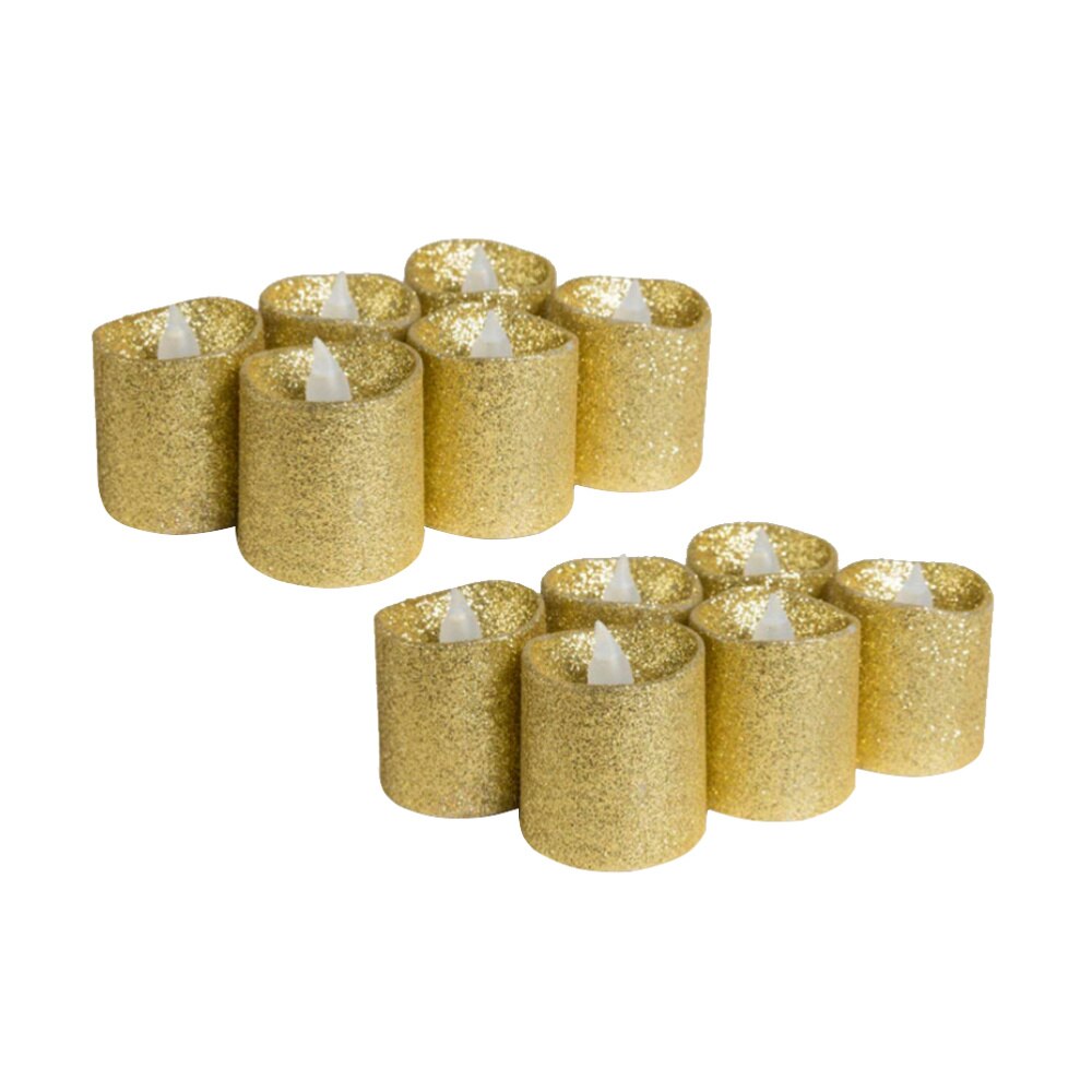 12pcs Flameless Candles Light Decorative Glitter Electric Candles for Wedding Christmas Festival Party Decoration (Golden)