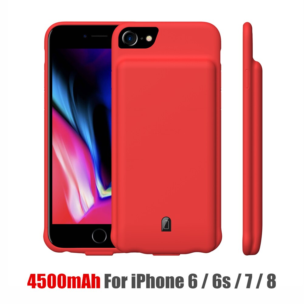 Amstar capa de silicone para carregador de bateria, proteção à prova de choque para iphone 6 6s 7 8 plus carregamento de bateria externo estojo do pacote: A11 Red 6 6s 7 8