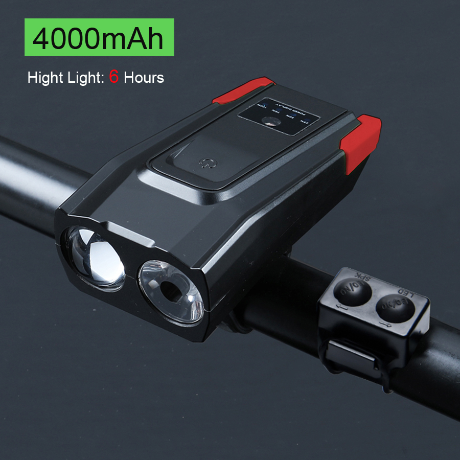 NEWBOLER Smart Induction Bicycle Lights 2 Holder Mount Chargeable Waterproof Bike Front Light LED Lamp Cycling Light With Horn: 6hrs Red