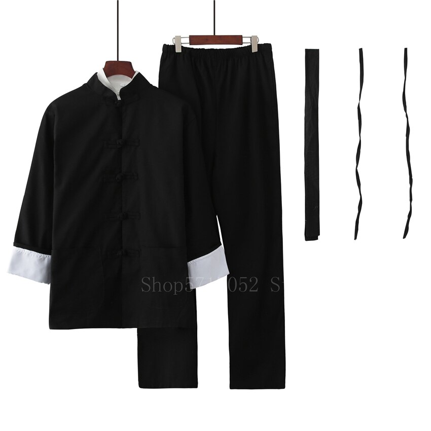 3Stck Chinesischen Traditionellen Seetang Anzug einstellen Männer jap Mann Bruce Lee Kung Fu Praxis Uniform Schwarz Leinen Hemd Hosen tai Chi Outfits: einstellen2 / Höhe185CM