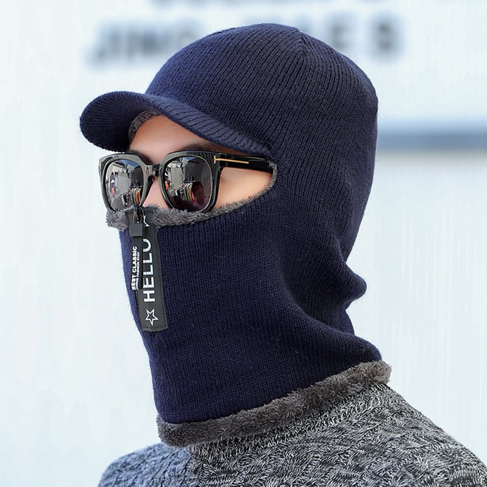 Herrmössor för höst och vinter ridning varma ullmössor herr blixtlås stickade mössor plus sammet (flexibla) varma vinterhattar