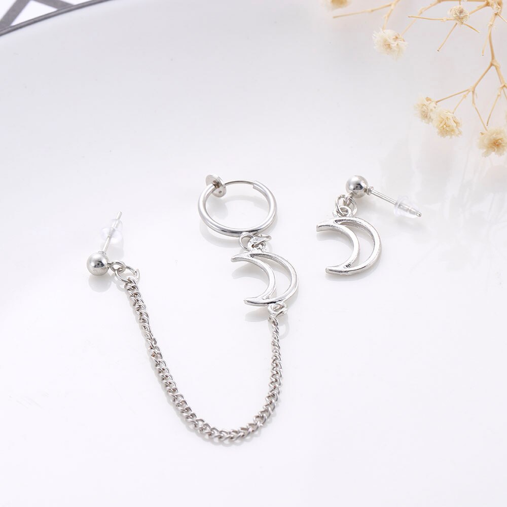 Metall Frauen Mond Ohr Clip Korea Kette Quaste Ohrringe für Frauen 2022 Punk Ohr Clip Charme Partei Schmuck Zubehör