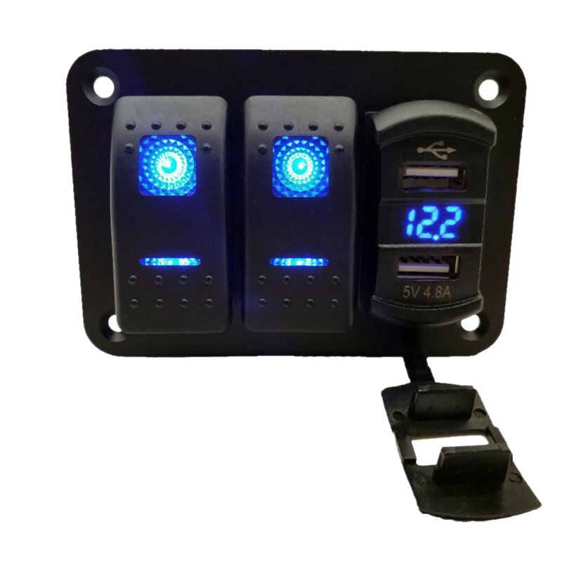 2 Gang 12V-24V Dc Rocker Switch Panel Met 4.8 Amp Dual Usb Charger Voltmeter Waterdicht Voor auto Trucks Boten Campers: Default Title
