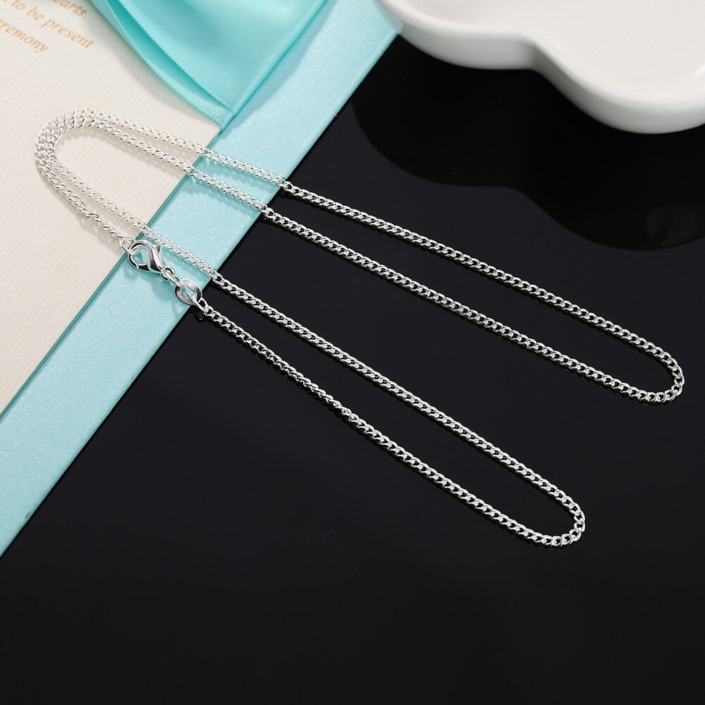 16-30 inch 925 Sterling Silver Jewelry 2MM Flat Side Chain Necklace Simple Chain Lobster Clasp 925 Label
