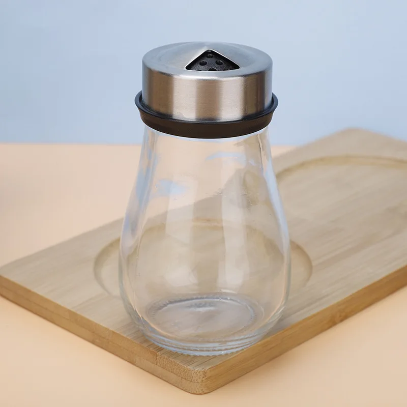Salt and Pepper Seasoning Shaker Stainless Steel Glass Bottom Spice Dispenser Pepper Shaker BBQ Set Kitchen Gadgets: Light Grey