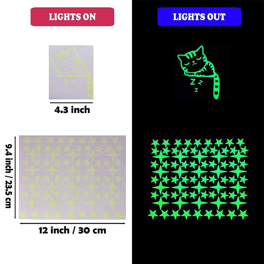 1set Glow In The Dark Speelgoed Tl Stars Muursticker Home Room Decor Kat Fee Ster Sticker Speelgoed: Default Title