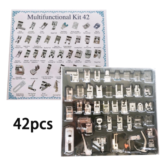 82/11pcs Sewing Machine Presser Foot Feet Kit Set With Box Brother Singer Janom Sewing Machines Foot Tools Accessory Sewing Tool: 42pcs