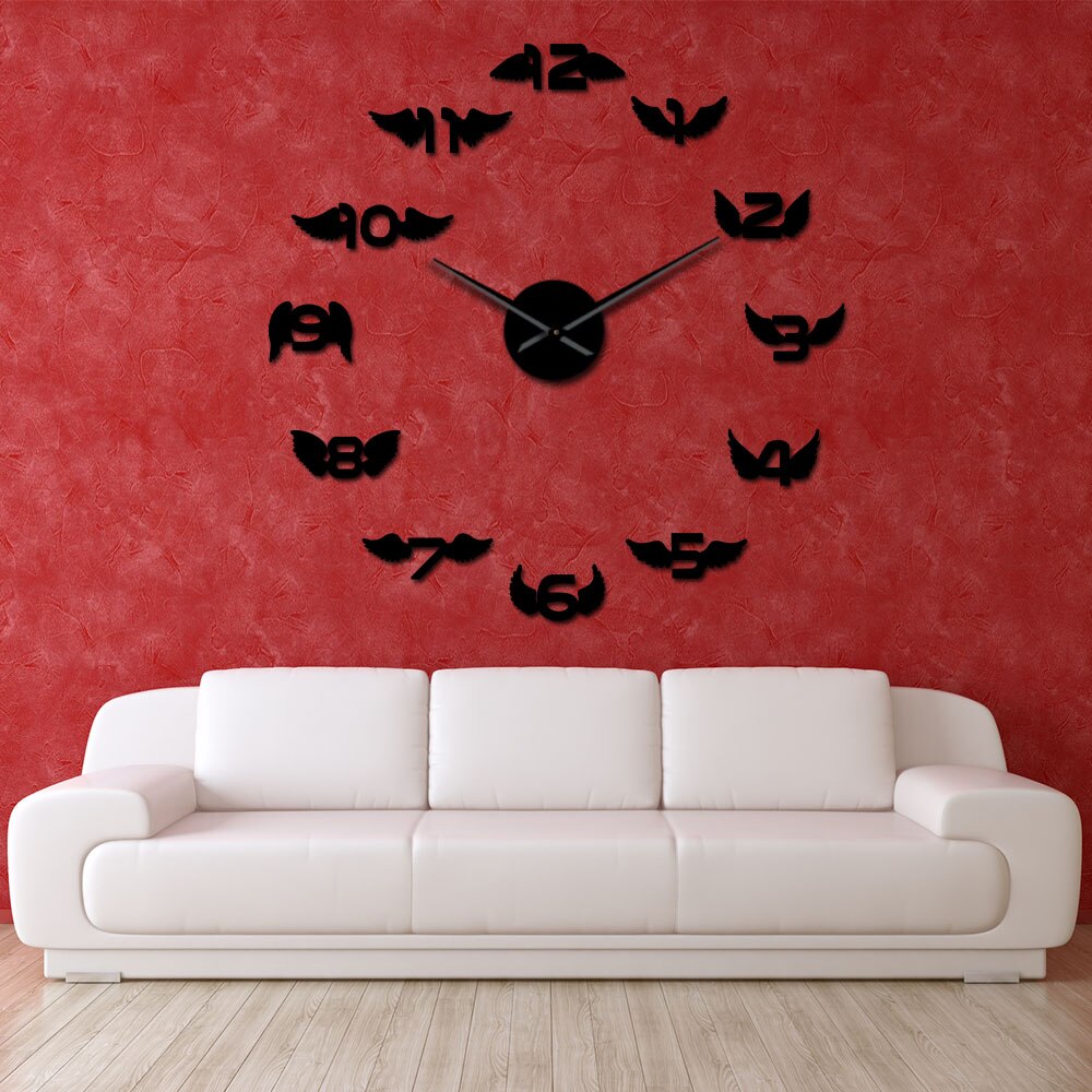 Bird Wings DIY Giant Wall Clock Angel Wings With Mirror Numbers StickersKid Room Wall Decor DIY Hanging Watch Frameless Horloge