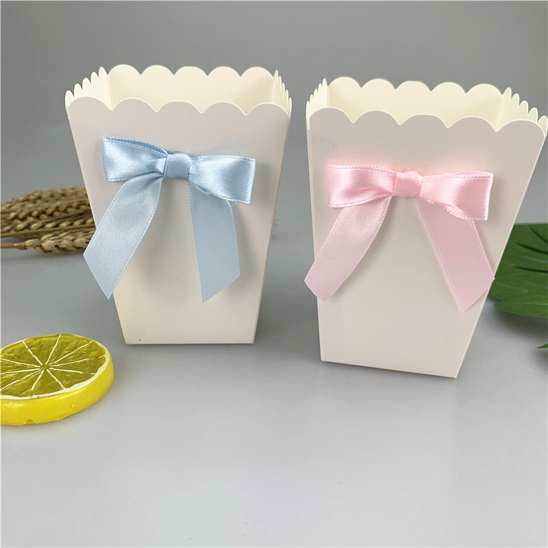 Mini cajas de papel para palomitas con lazo caja para recuerdos de Baby Shower, de cumpleaños, recuerdos, artículos para mesa, color rosa/Azul, 6 uds.