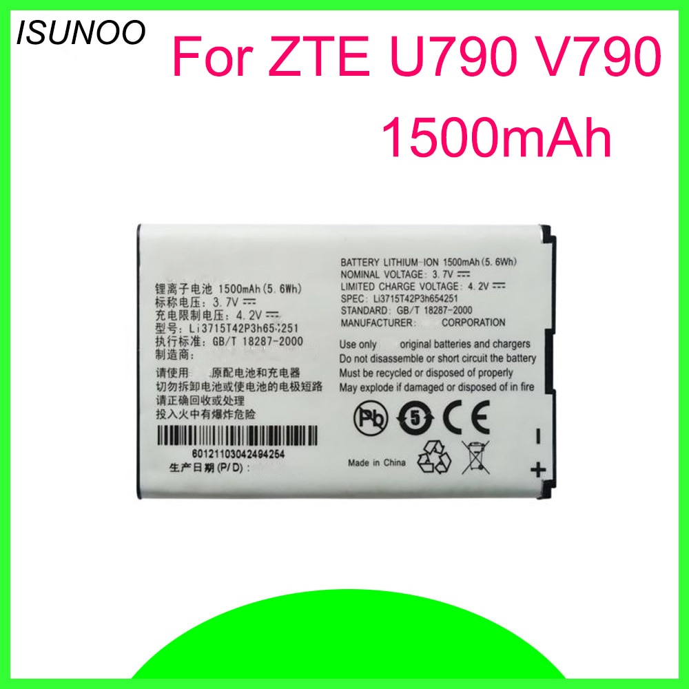 ISUNOO LI3715T42P3H654251 Batterij Voor ZTE U790 V790 N790 N790S U805 U232 U230 Batterij Vervanging