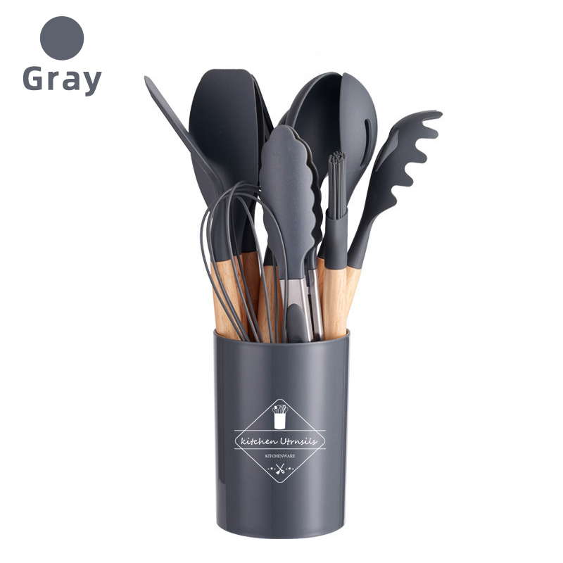 Silicone Kitchen Utensil Set Non-toxic cooking baking kitchen tools silicone shovel spoon scraper brush spade whisk turner: Dark Grey