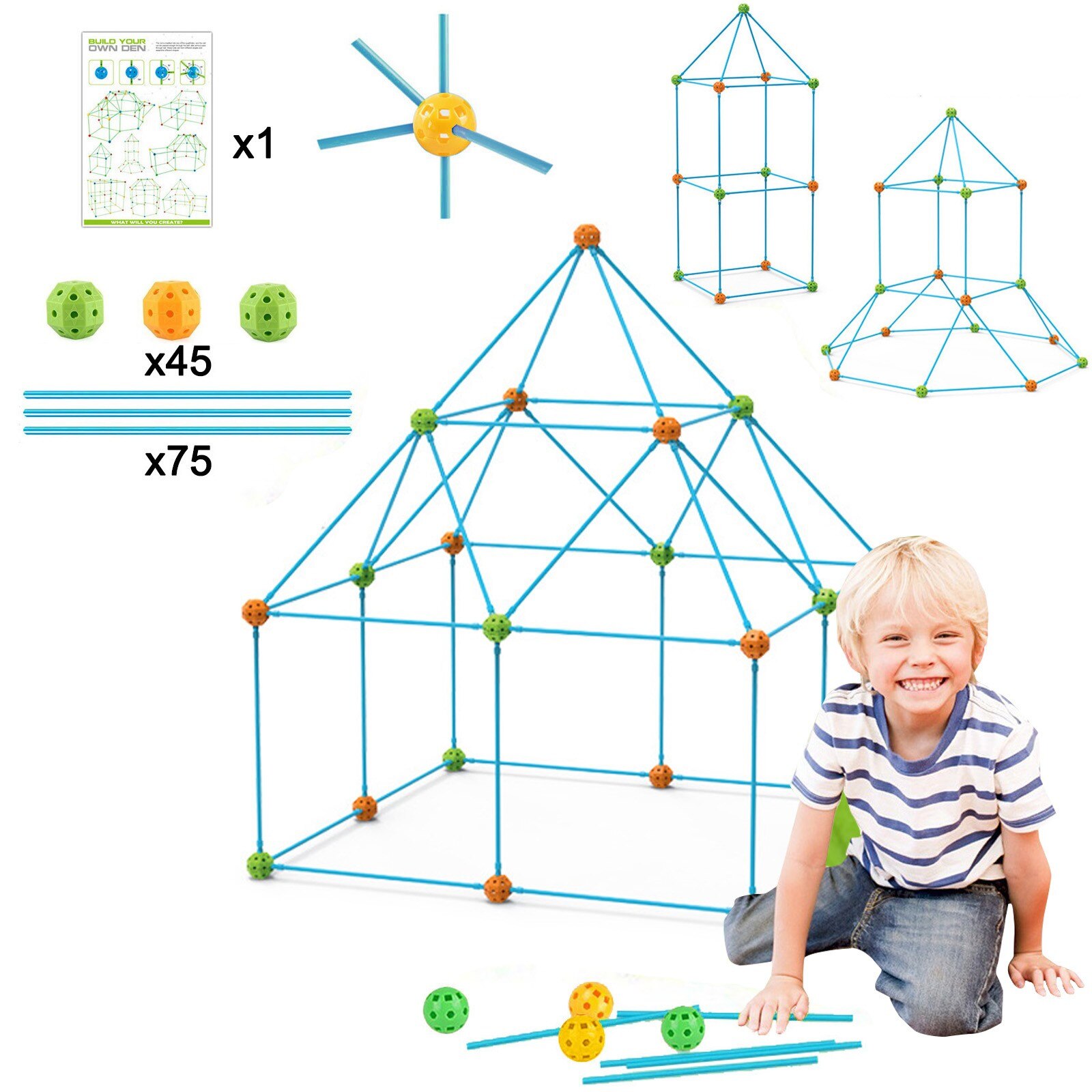 Burgen Tunnel Spielen Zelt Kids Bau Fort Gebäude Kits DIY Gebäude Festung Outdoor Sport Spiele Spielzeug Für Kinder: Orange