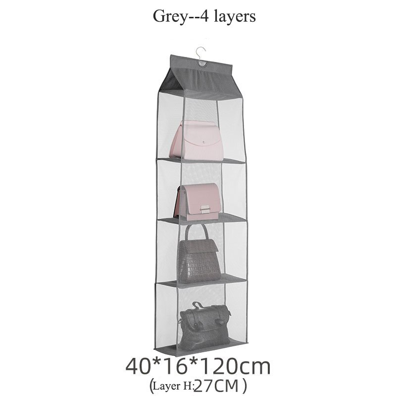 Organizador de bolsos colgantes para armario, bolsa de almacenamiento a prueba de polvo, grande, colgador: 4 layers(GREY)