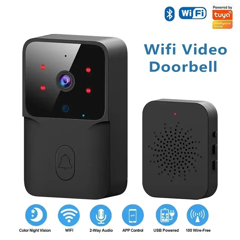 WiFi Tuya App Video Deurbel Draadloze Telefoon Thuis Intercom Systeem Deurkijker Nachtzicht Deurbel Camera Home Security: Black