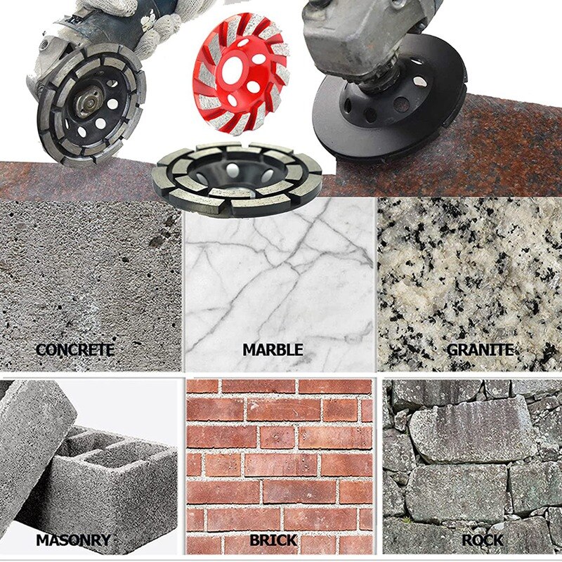 2Pcs 4Inch Diamond Cup Grinding Wheel Concrete Sanding Discs 12 Segments Heavy Duty Angle Grinder Wheels (BLACK+RED)