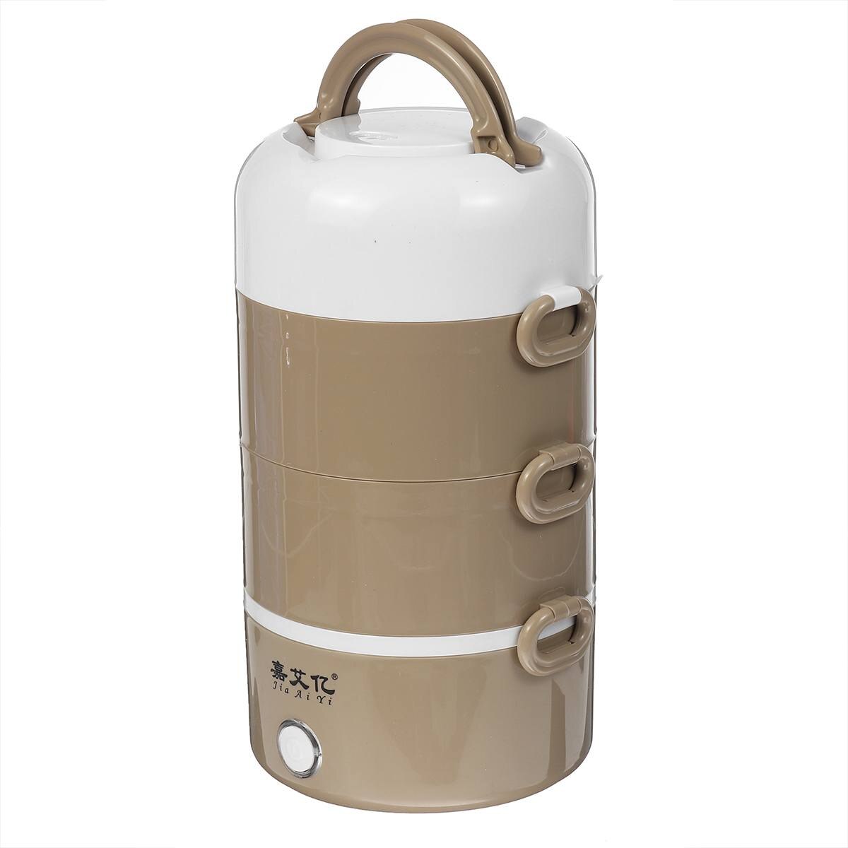 2.7L Mini Electric Rice Cooker Stainless Steel 4 Layers Steamer Portable Meal Thermal Heating Lunch Box Food Container Warmer