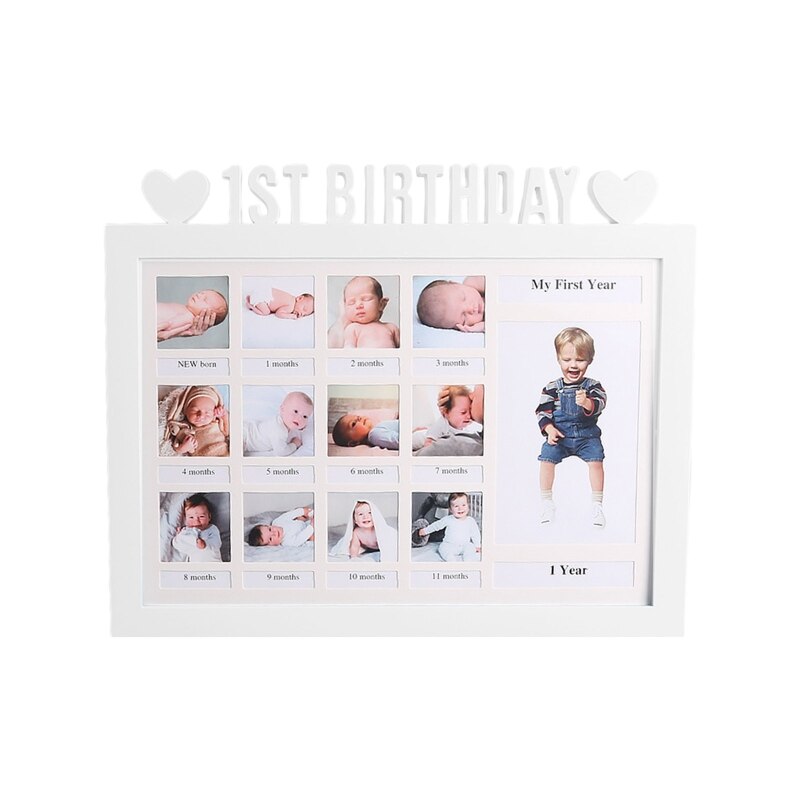Erste Jahr Foto Moment Baby Andenken Rahmen DIY 0-12 Monat Bild Anzeige Plastik Collage Rahmen Erinnerung: Weiß