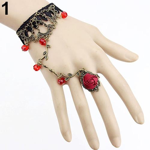 Retro Gothic Lace Flower Hand Slave Harness Bracelet Chain Jewelry Bracelets for womenTassel Bracelet Jewelry: Red