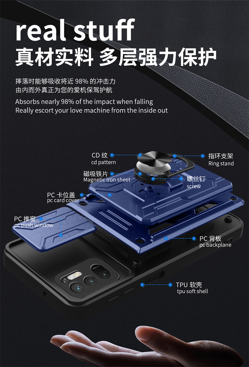 For Xiaomi Poco M3 Pro 5G Case Magnetic Holder Ring Armor Card Slot Phone Cases For Pocophone M3 M 3 Pro Slide Camera Back Cover