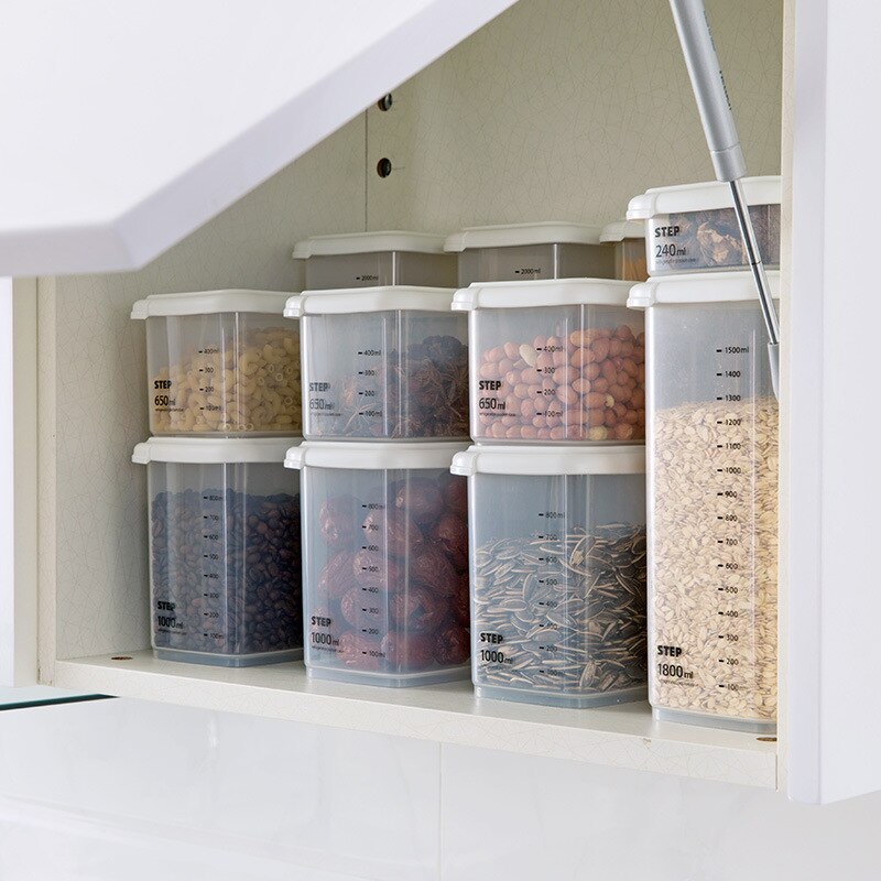 4 Different Capacity Plastic Sealed Cans Kitchen Storage Box Transparent Food Canister Keep Fresh Clear Container Pasta Box