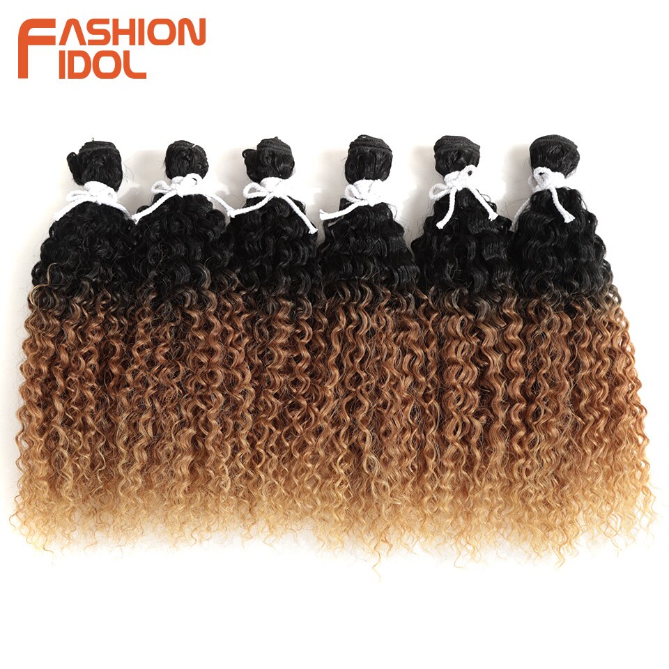 IDOL-extensiones de cabello sintético Afro corto pelo rizado, 14 pulgadas, 6 unidades/lote, marrón, Ombre