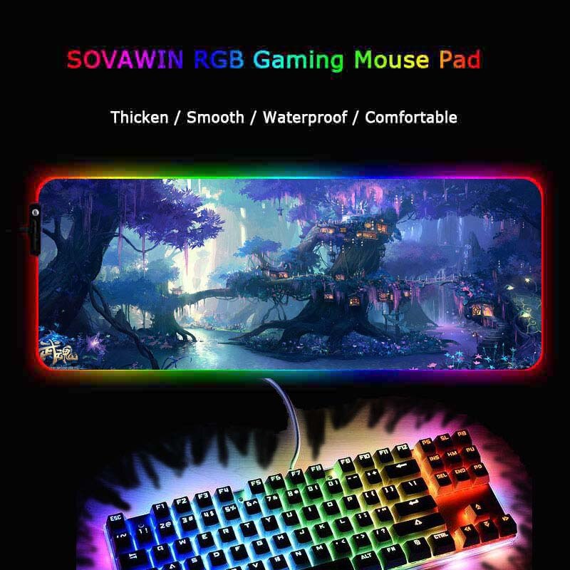 XGZ Fantasy Tree Forest Mousepad Large Computer Mouse Mat Large LED Gaming Mouse Pad Night RGB USB Wired Lighting for CSGO Dota