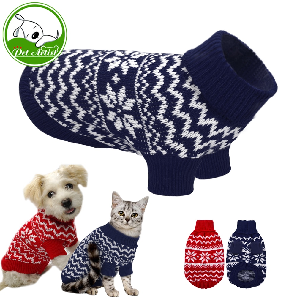 Blød hvalp hunde tøj varm vinter kæledyr kat sweater små mellemstore hunde katte snefnug strik tøj chihuahua rød blå sml xl