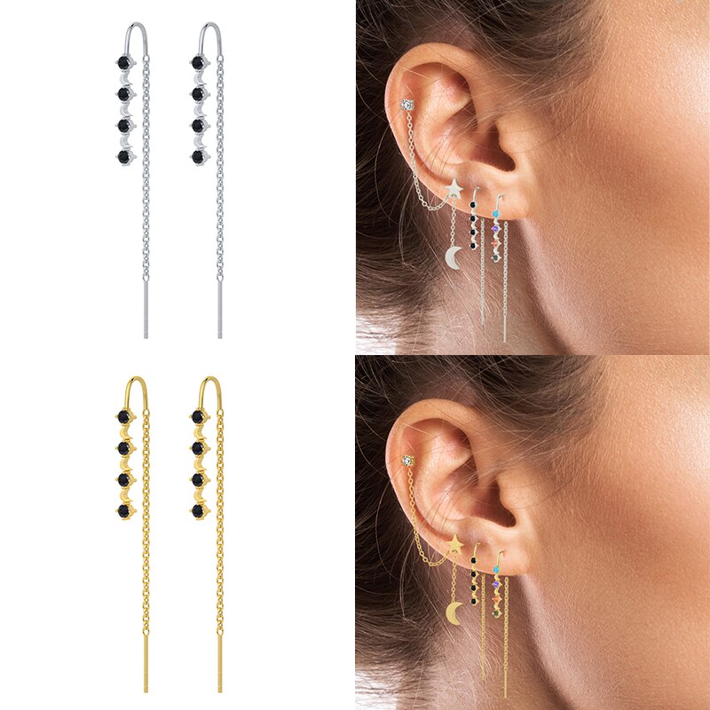 Aide 925 Sterling Zilver Kleurrijke Zirkoon Lange Ketting Kwast Threader Oorbellen Voor Vrouwen Oorbellen Partij Sieraden Pendientes