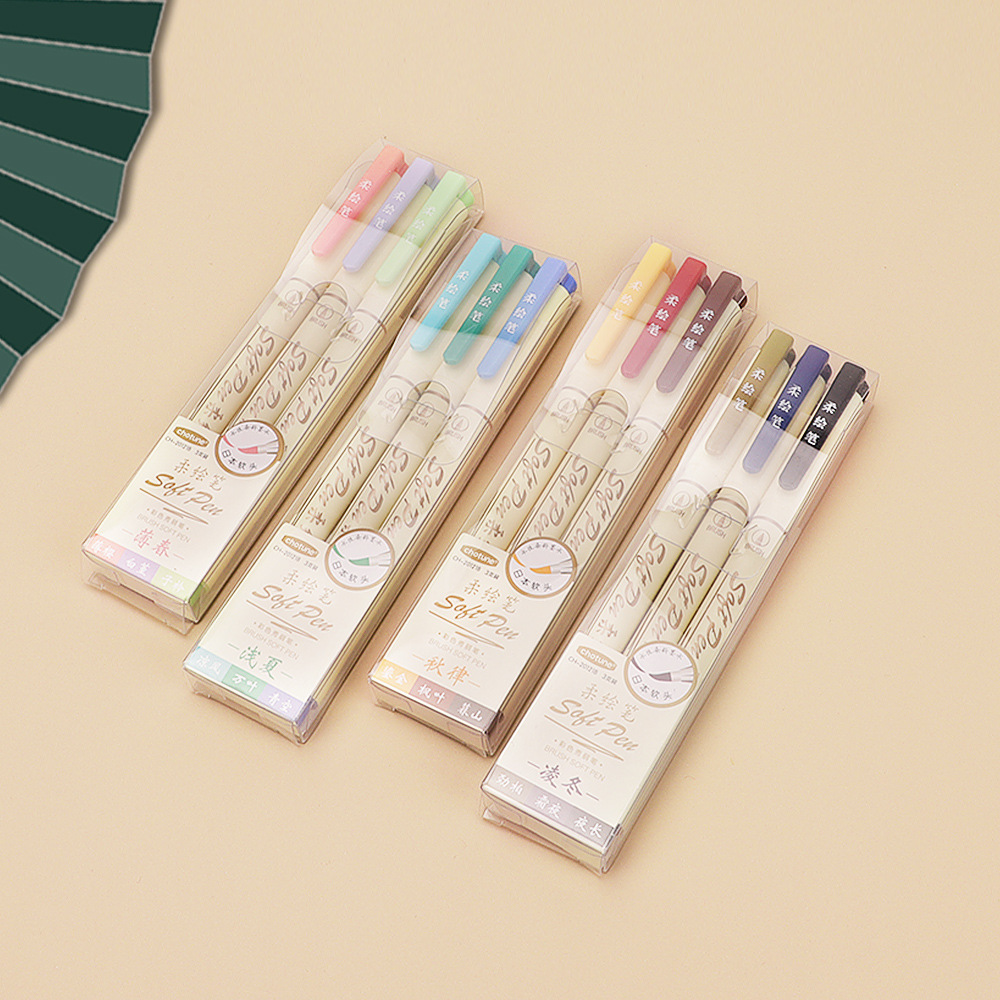 Juego de bolígrafos de dibujo de 3 colores, marcador artístico con letras de acuarela Vintage, punta de pincel suave Multicolor, suministros de arte para pintura de caligrafía