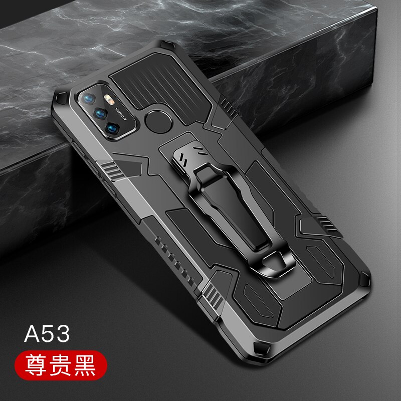 Rüstung Abdeckung Für OPPO A53 A53S Fall Stoßfest Gürtel Clip Holster Coque Für OPPO A53S Fundas para appo ein 53 s 53 s capa EINE 53 S: for oppo a53 2020 / Black