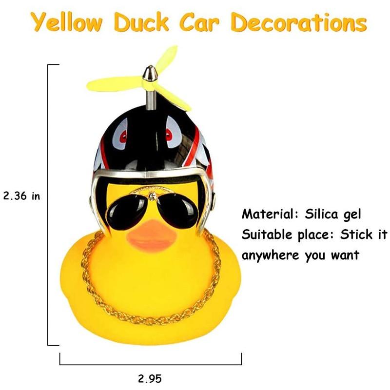 Bonito pato amarillo con hélice para casco, rompevientos de goma, sonido al estrujar, adornos de decoración para coche, accesorios