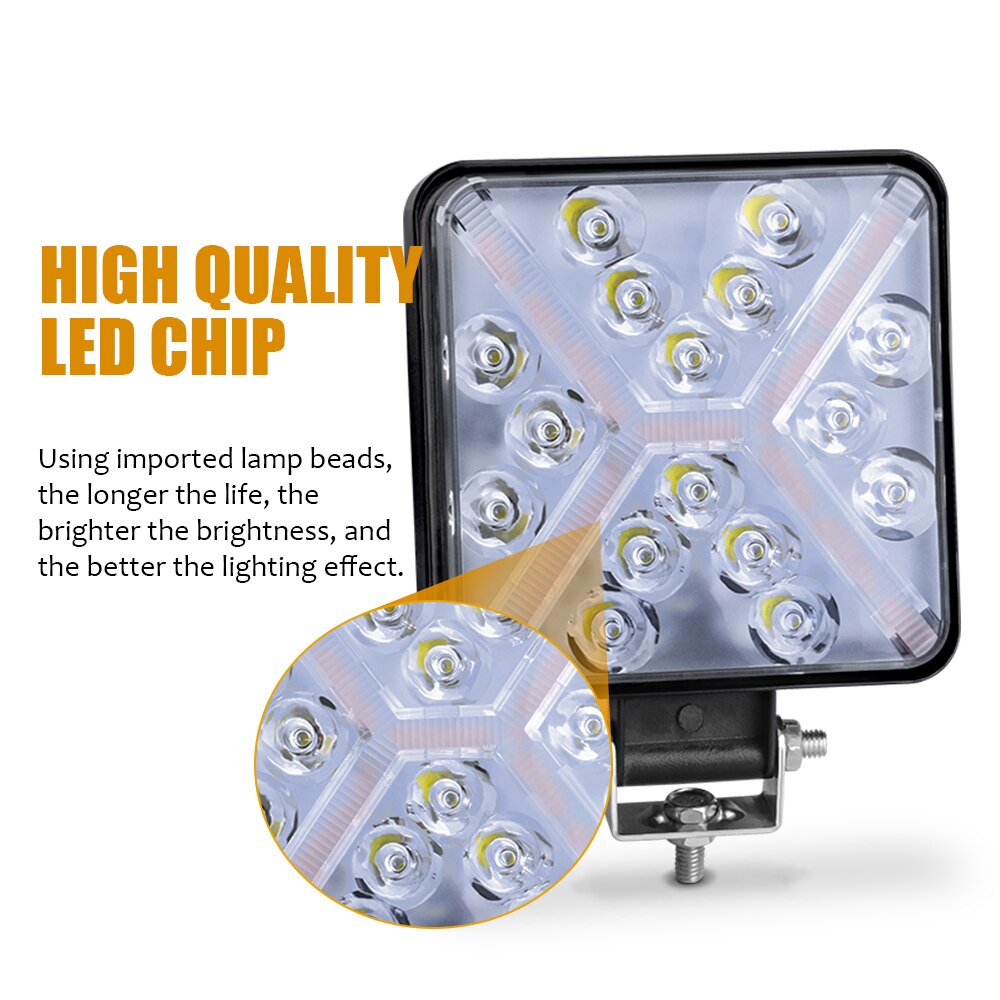 Led Work Light Bar 48W 16 barra Square Round Spotlight DRL Car Light For 4x4 led bar offroad SUV ATV Truck Excavator White Amber