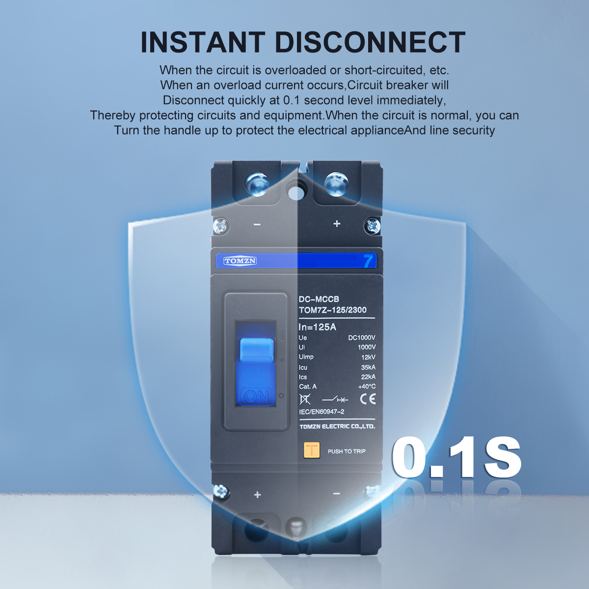 2P DC MCCB TOM7Z 1000V DC zonne-gegoten stroomonderbreker MCCB overbelastingsbeveiliging schakelaarbeschermer voor fotovoltaïsche zonne-energie PV