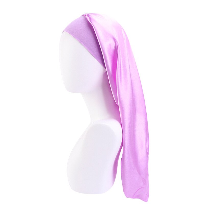 Gorro de satén para dormir para hombre y mujer, gorro de satén elástico con borde ancho, gorro de pelo largo para dormir, gorro de noche para el cuidado del cabello, Unisex: Rosa