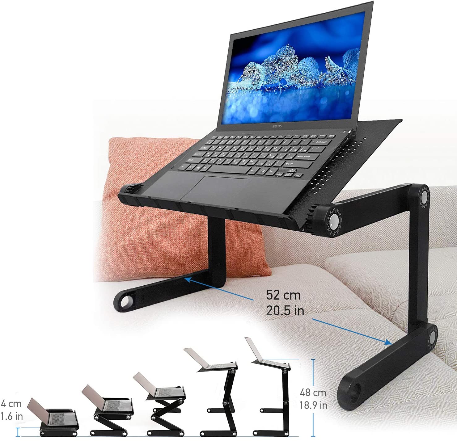 Adjustable Laptop Table - Foldable Lap Desk for Sofa Bed - Aluminum Portable Bed Tray