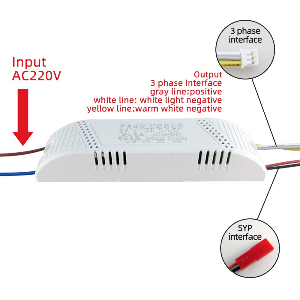 ZHMZH – plafonnier LED à 3 niveaux, alimentation à gradation, transformateur d'éclairage, 2 sorties, 230mA, pilote LED à courant Constant, 220V