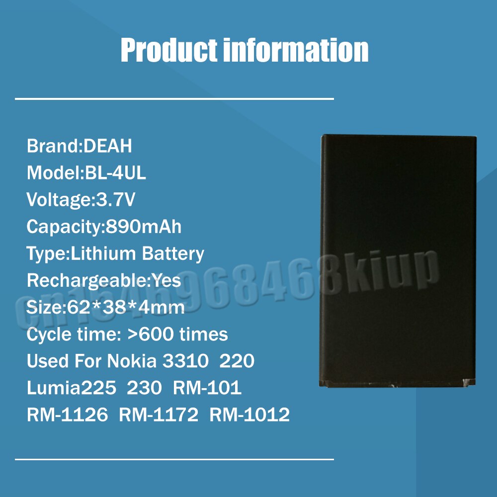 Bl -4ul bl4ul bl 4ul 1200 mah erstatnings lithium mobiltelefon batteri til nokia 225 230 330 220 rm-1172 rm-1011 rm-1012 rm-1126