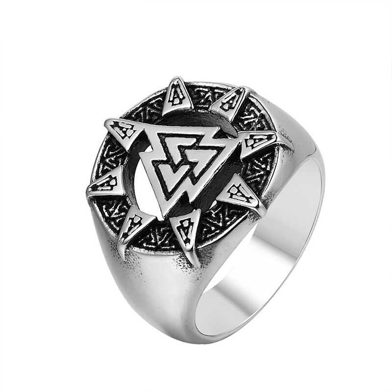 Heren valknut ring futhark runen kompas ring zilver roestvrij staal viking ring heren scandinavische wikinger noorse sieraden